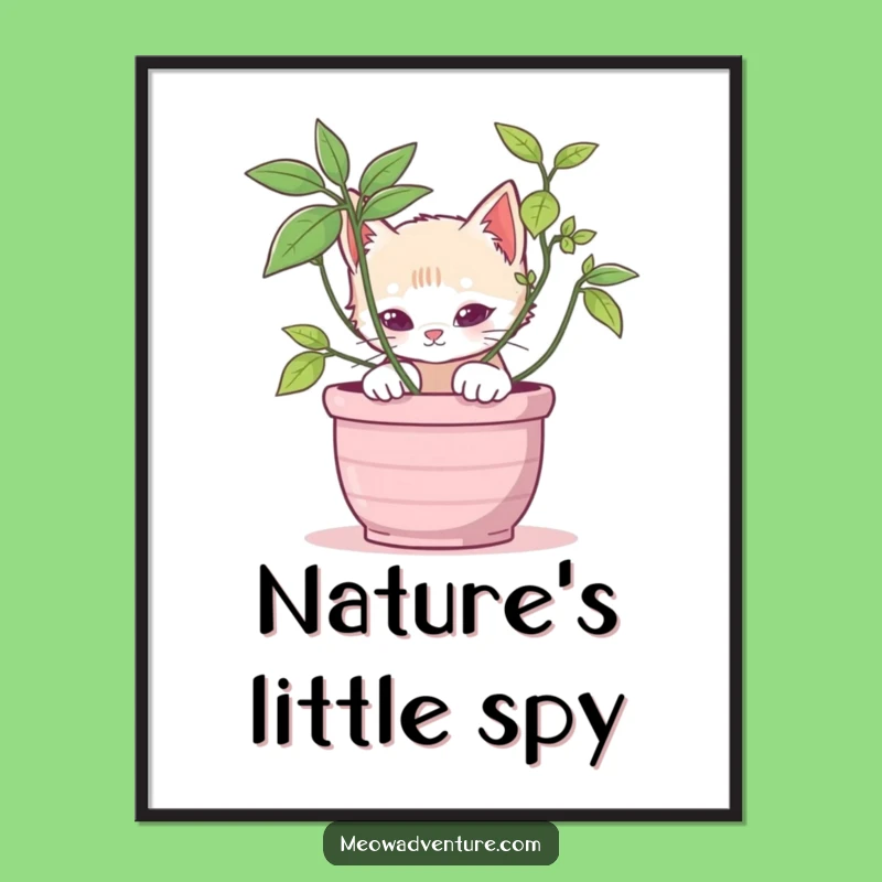 Stealthy Kitten Potted Plant Digital Art Print: Instant Playful Decor