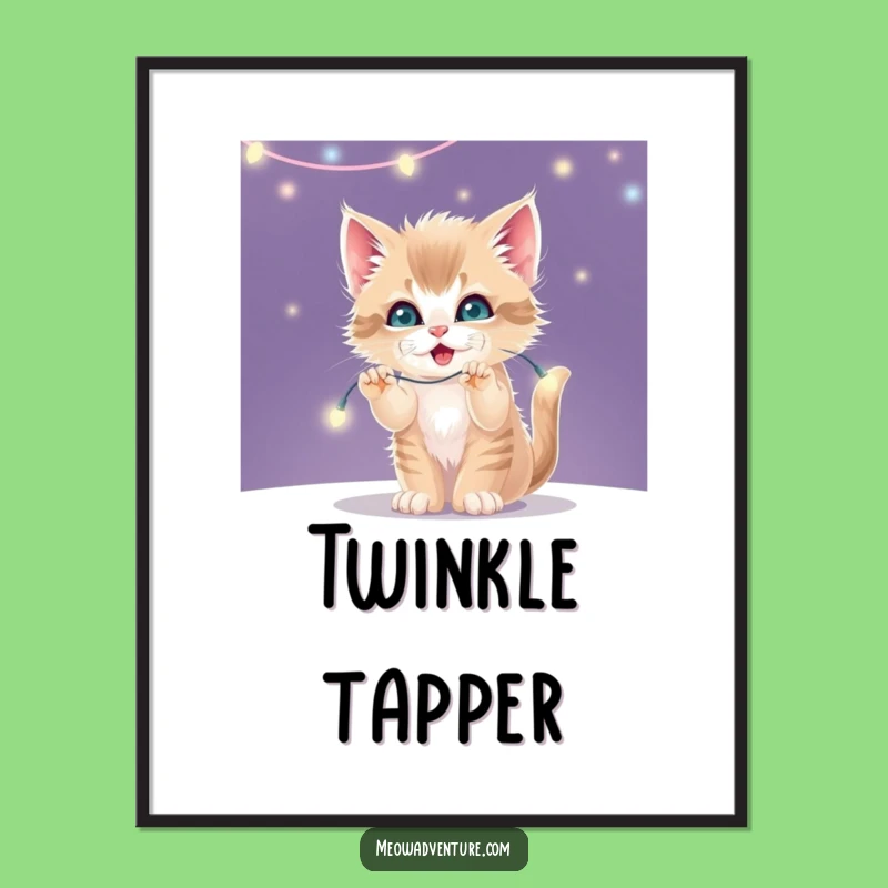 Funny Kitten Fairy Lights Digital Art - Instant Sparkle Download