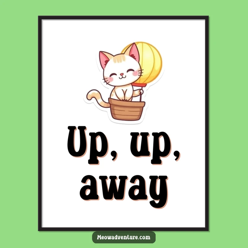 Funny Mischievous Cat Hot Air Balloon Digital Print: Instant Whimsical Decor