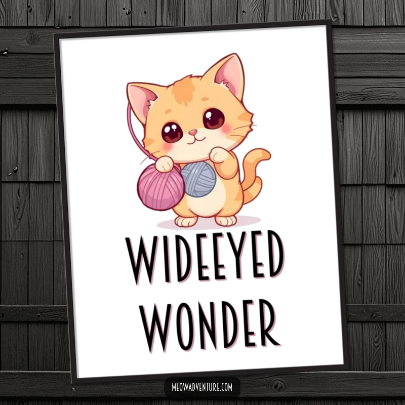 Funny cat yarn ball digital art print showing a curious cat, instant download, humorous decor, great funny gift.