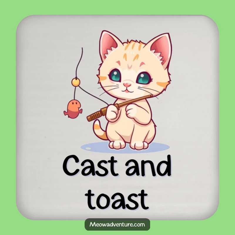 Funny Fishing Kitten Coaster: Toy Mouse Catch - Protect Surfaces Funny Gift!