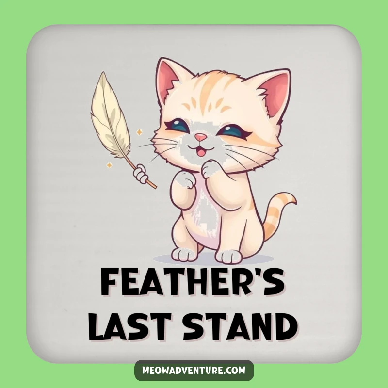 Funny Mischievous Kitten Coaster: Feather Play Protector, Hilarious Drink Gift