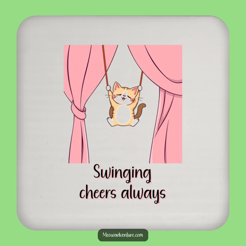 Funny Cat Curtain Coaster Set: Protect Surfaces, Trapeze Fun, Cute Funny Gift