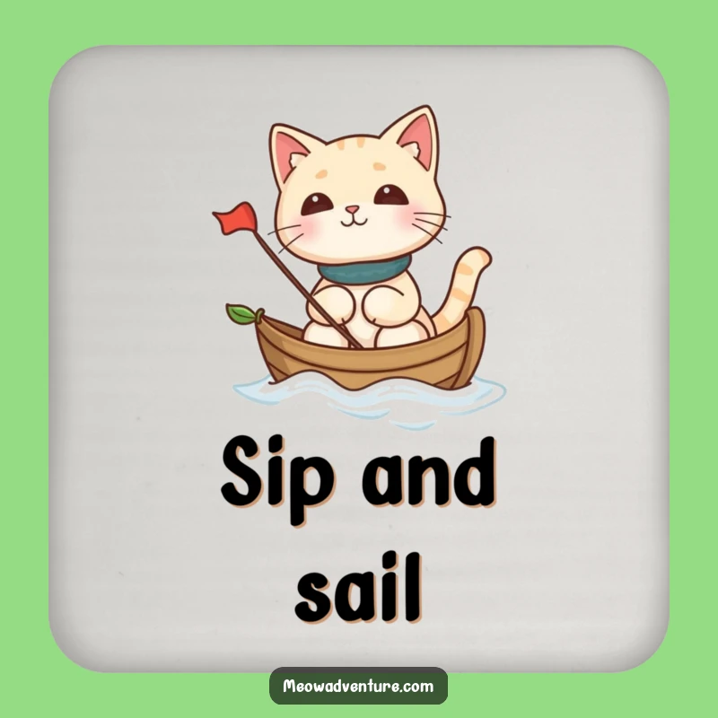 Funny Cat Leaf Boat Drink Coaster: Hilarious Sailing Feline Protection for Surfaces