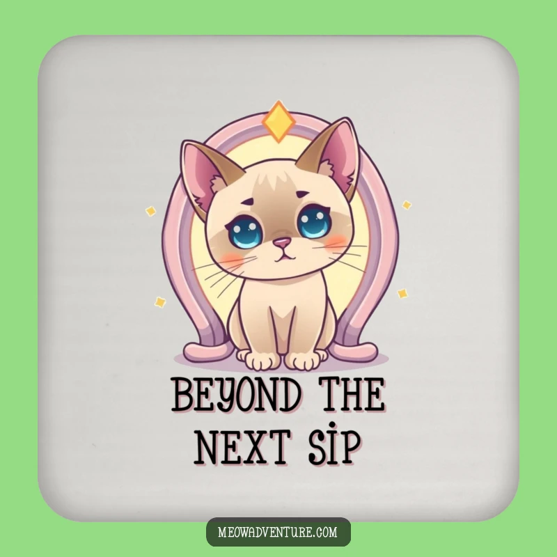 Funny Curious Siamese Cat Portal Drink Coaster: Protect Surfaces with Magical Feline Charm