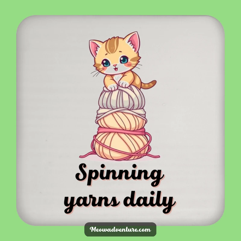 Funny Determined Kitten Yarn Drink Coaster: Protect Your Table with Cute Cat Charm