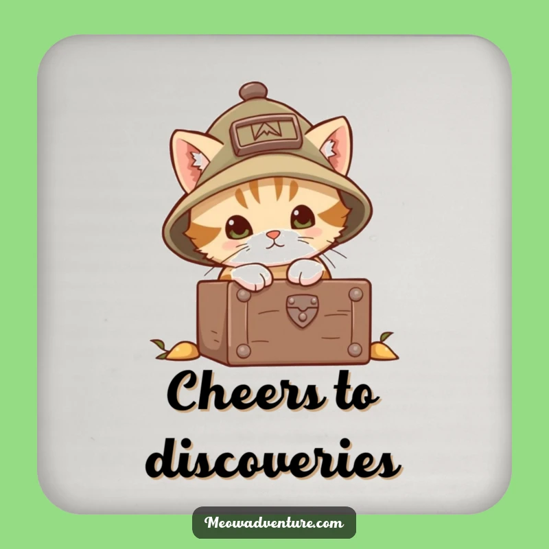 Funny Explorer Kitten Coasters (Set of 4): Brave Peek into Chest - Protect Surfaces with Adventure!