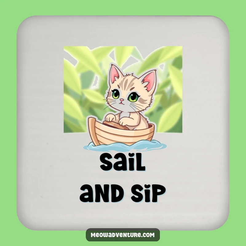 Funny Kitten Boat Drink Coaster - Protect Surfaces with Feline Adventure