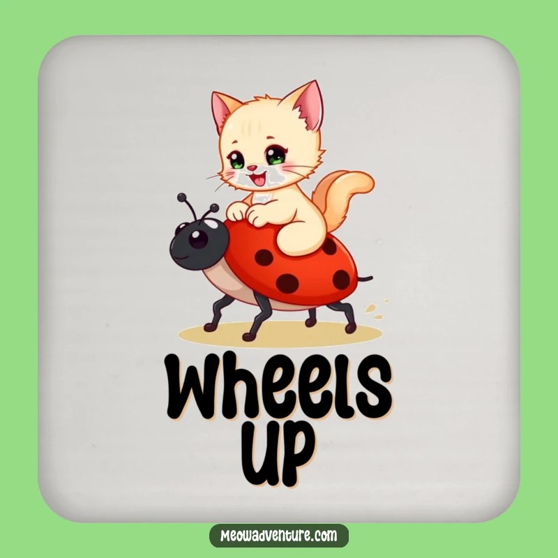 Funny Kitten Ladybug Coaster - Protect Surfaces with Adorable Charm