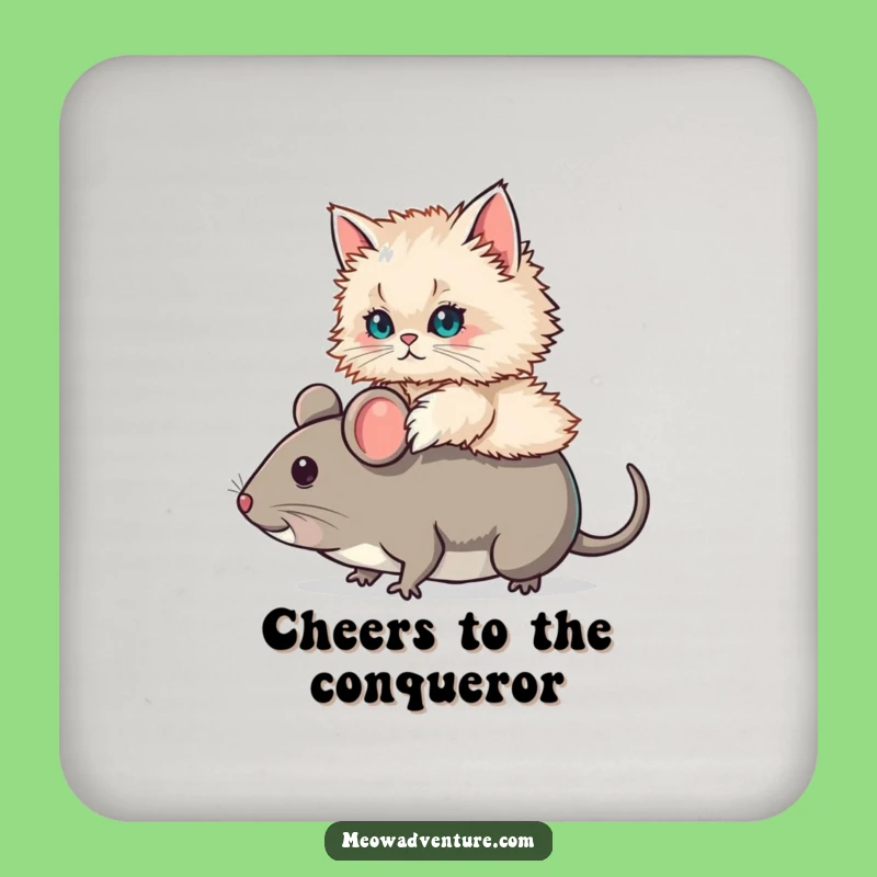 Funny Persian Cat Mouse Ride Drink Coaster: Protect Surfaces with Cute Feline Charm