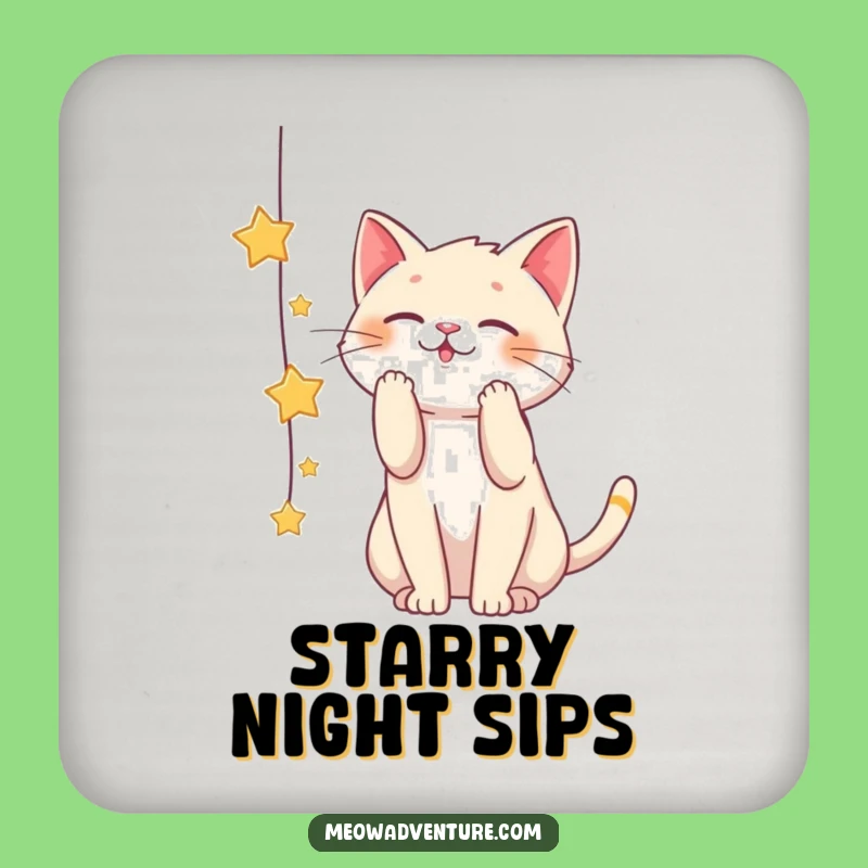 Funny Playful Cat Star String Coaster: Protect Surfaces with Whimsy