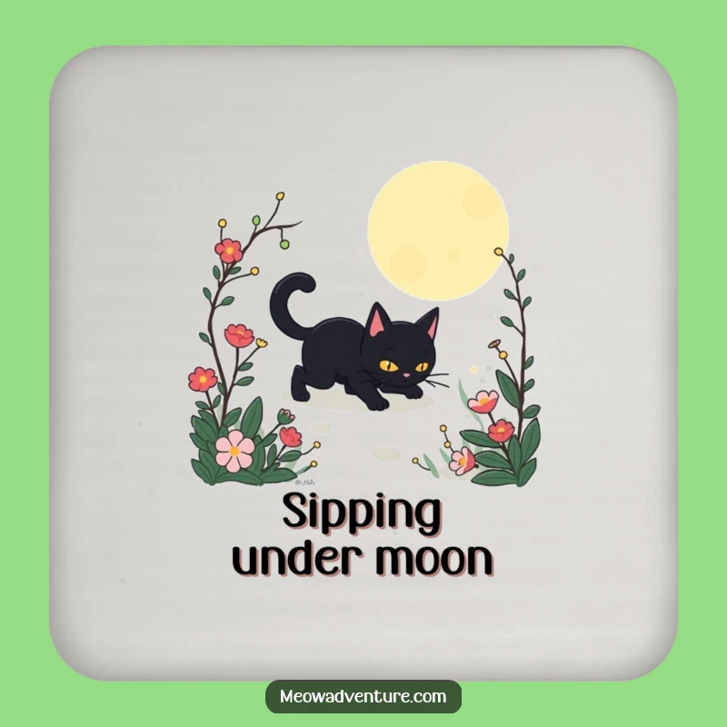 Funny Stealthy Black Cat Garden Drink Coaster: Protect Surfaces with Nocturnal Charm
