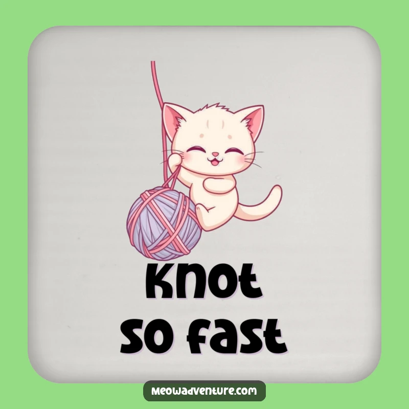 Funny Brave Kitten Coaster: Yarn Rappel Protector, Hilarious Drink Gift