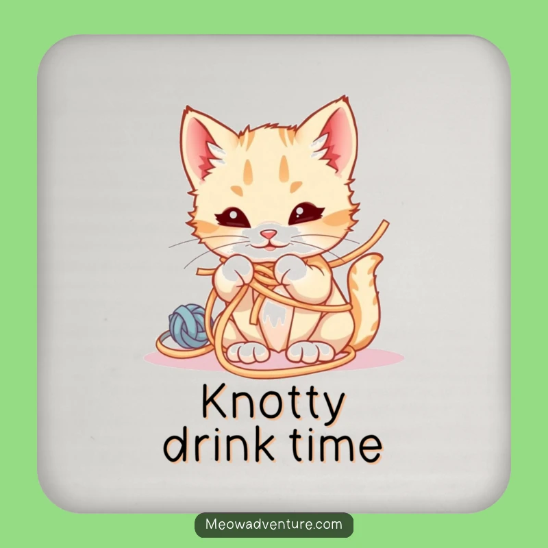 Funny Mischievous Kitten Coaster: Protect Surfaces with Yarn Fun