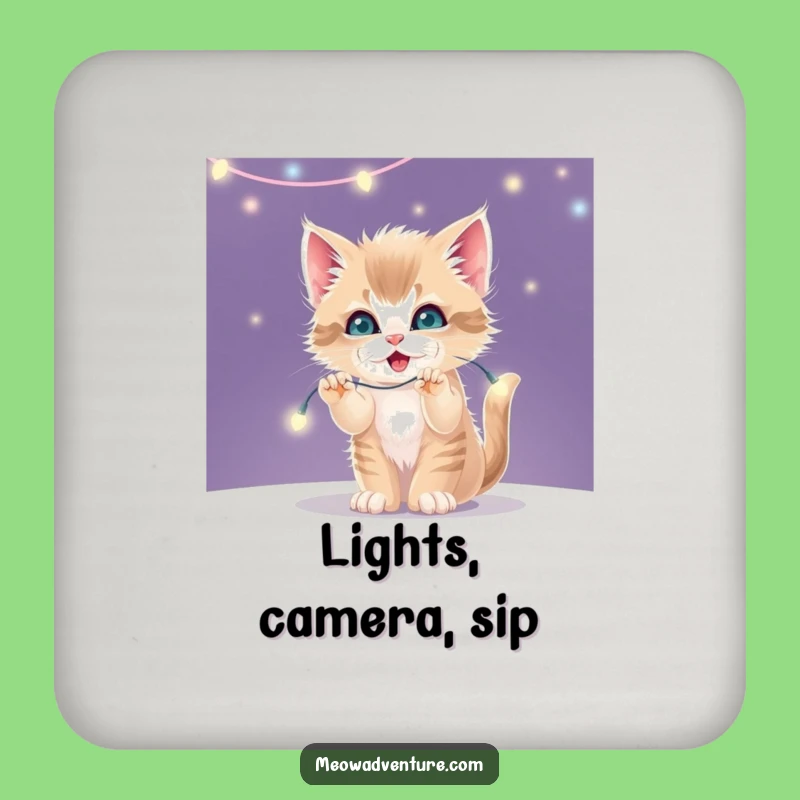 Funny Kitten Fairy Lights Coaster Set - Sparkly Table Protection