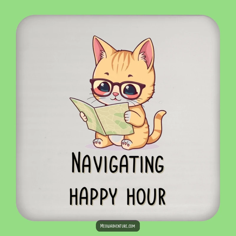 Funny Smart Cat Map Coaster - Intellectual Surface Protection, Hilarious Gift