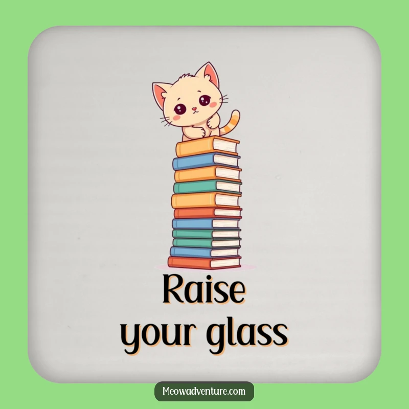 Funny Kitten Book Climb Coasters: Hilarious Literary Set for Protecting Your Surfaces