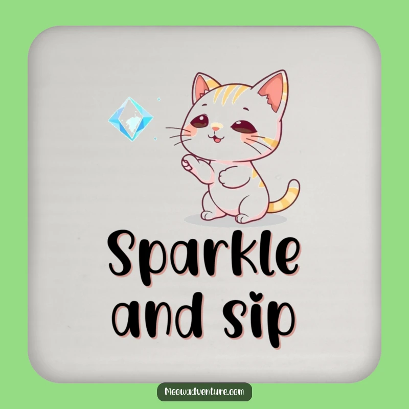 Funny Playful Cat Gem Coaster: Protect Surfaces with Sparkling Humor