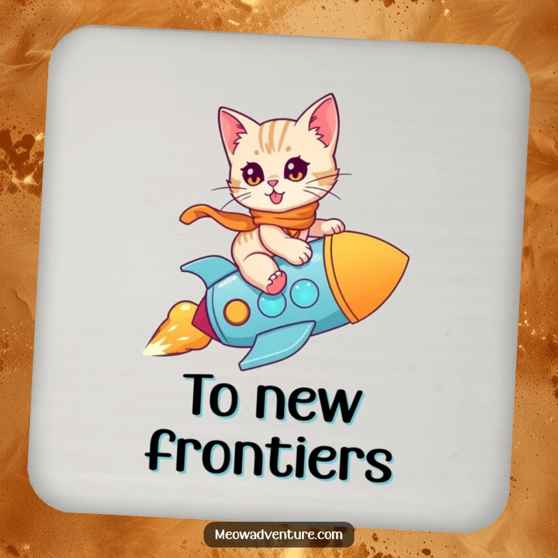 Funny Kitten Rocket Coasters: A brave kitten rockets through space, adding a humorous and protective element to your drink service.