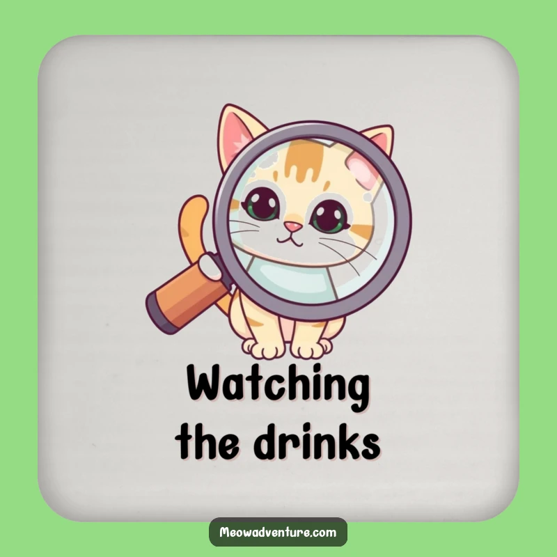 Funny Curious Cat Magnifying Glass Coaster: Protect Surfaces with Intrigue
