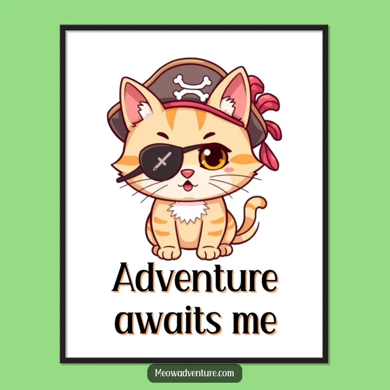 Funny Adventurous Cat Pirate Eye Patch Poster Set Sail for Laughs Funny Gift