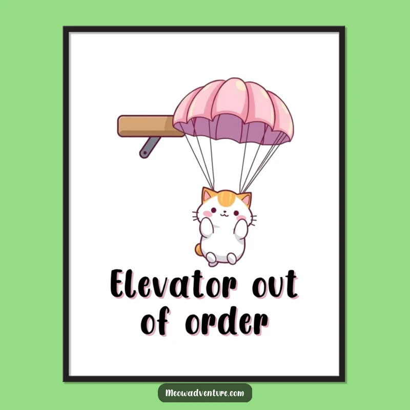 Funny Parachute Cat Poster: Fluffy Friend's Gentle Descent - Wall Art Funny Gift!
