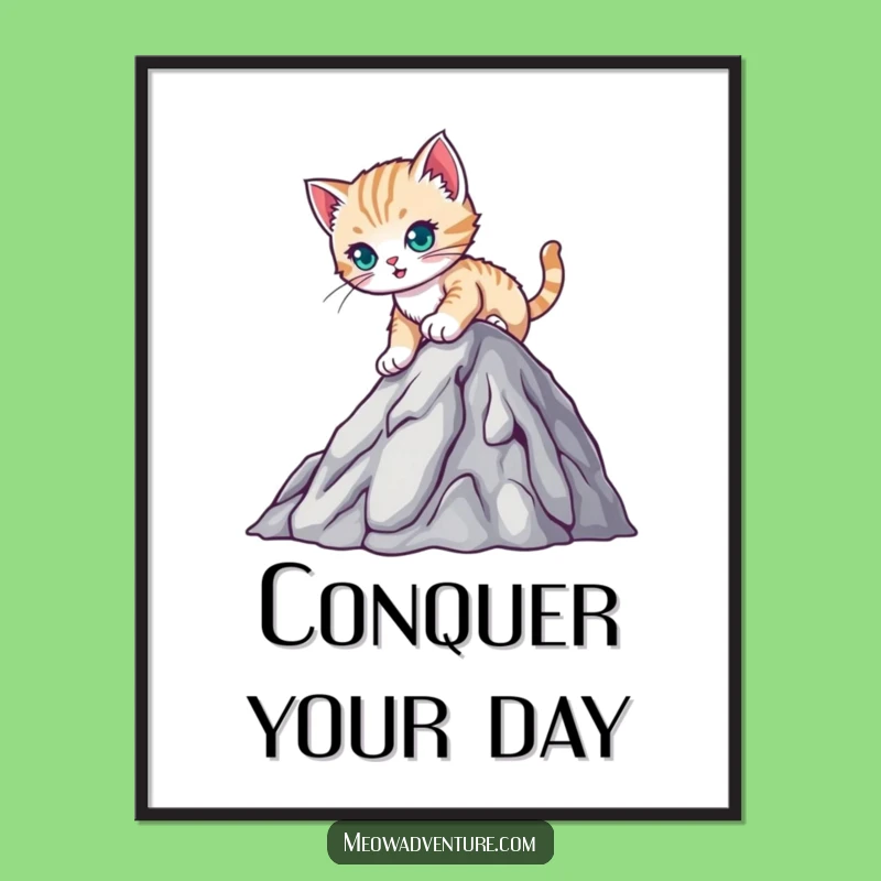 Funny Kitten Mountain Poster - Determined Climber Art, Decor Gift