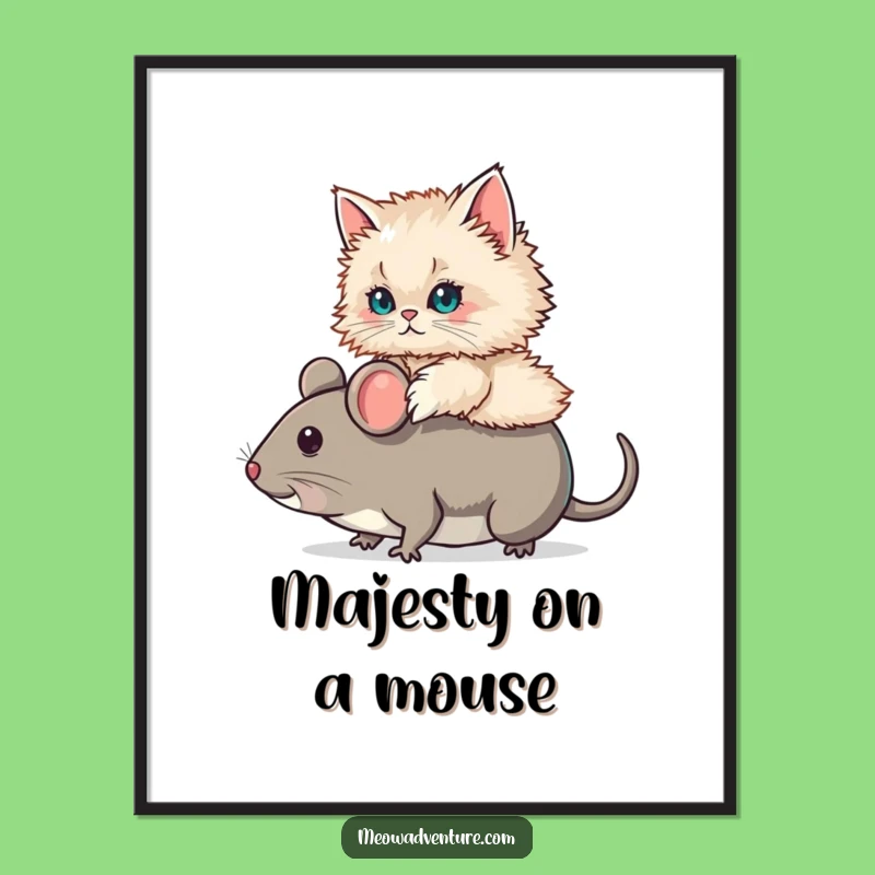 Funny Persian Cat Mouse Ride Poster: Decorate with this Hilarious Feline Adventure Art