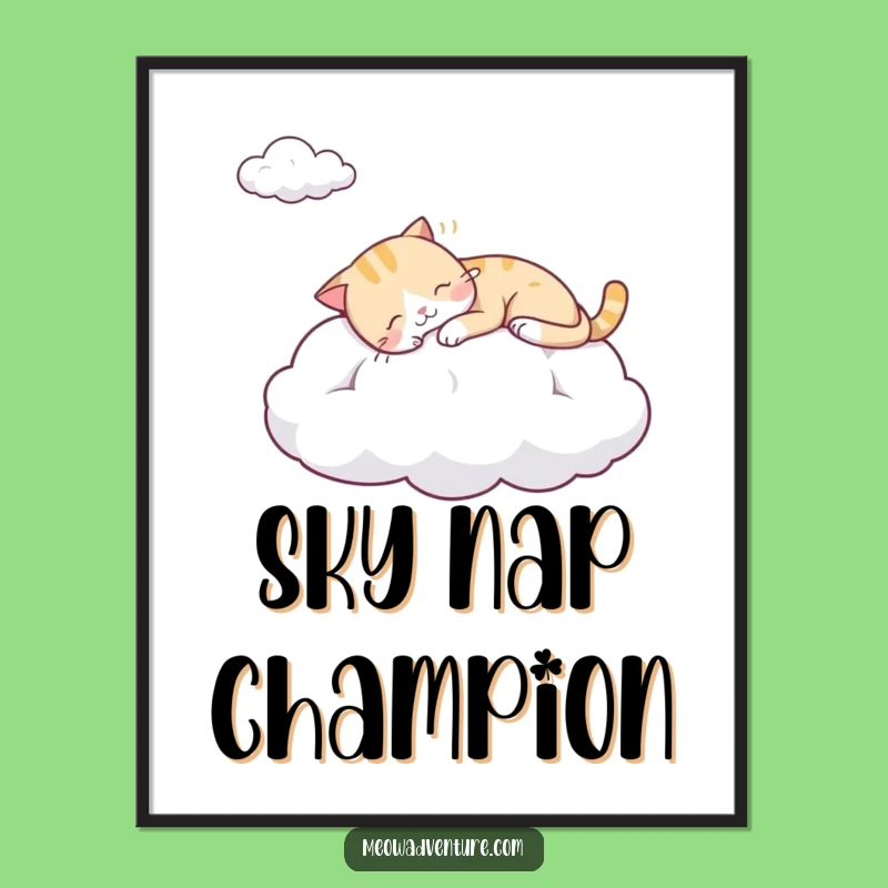 Funny Sleepy Cat Cloud Poster - Tranquil Art for Peaceful Spaces!