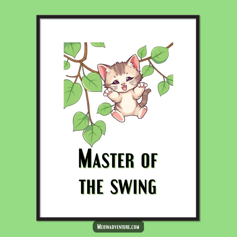 Funny Kitten Pounce Poster - Playful Cat Vine Art, Decor Gift