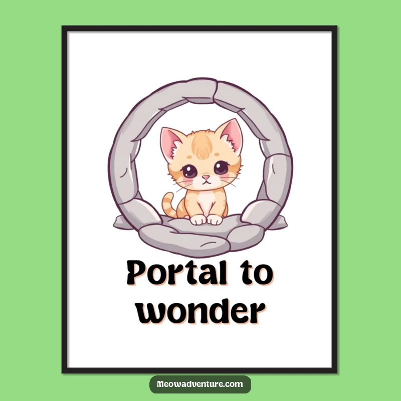 Funny Curious Kitten Poster: Mysterious Portal Art, Whimsical Decor, Perfect Funny Gift