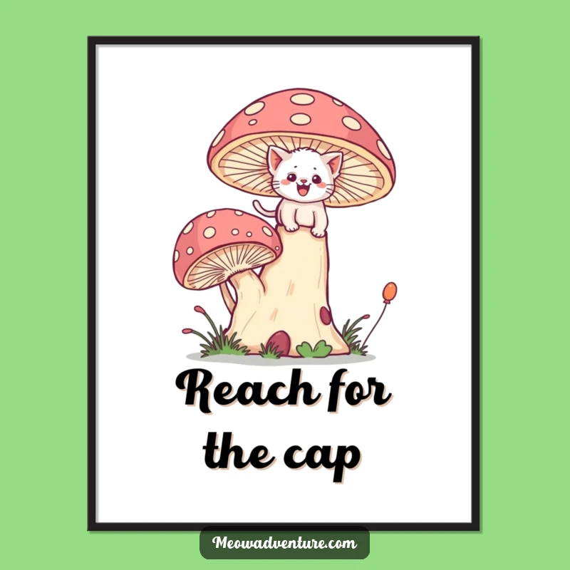 Funny Kitten Mushroom Poster - Whimsical Climb Wall Art