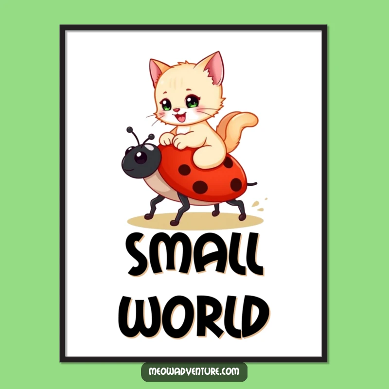 Funny Kitten Ladybug Poster - Whimsical Art for Your Walls