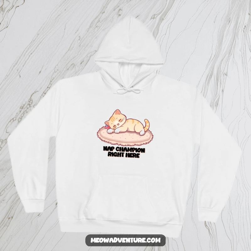 Funny cat stretch hoodie, a plush hoodie depicting a cat extending its body in a luxurious stretch after a long, cozy nap.