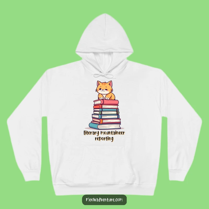 Funny Determined Cat Hoodie - Cozy Literary Climb Sweatshirt, Perfect Bookworm Gift