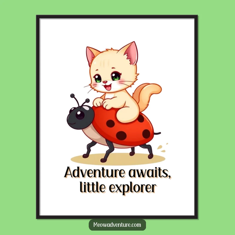 Free Printable Wall Art: Kitten on Ladybug, Whimsical Funny Downloadable Decor
