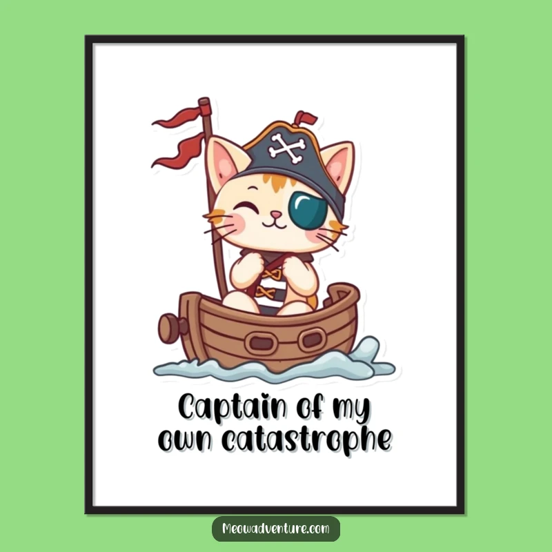 Funny Free Printable Wall Art: Pirate Cat Sailing the Seas, Humorous Home Decor