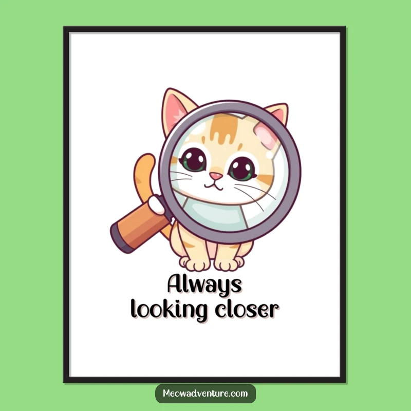 Free Printable Wall Art: Curious Cat Magnifying - Hilarious Downloadable Decor