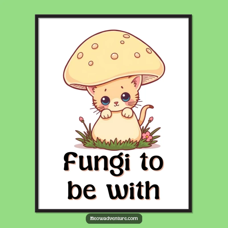 Free Printable Wall Art: Curious Kitten Mushroom, Funny Downloadable Art Print