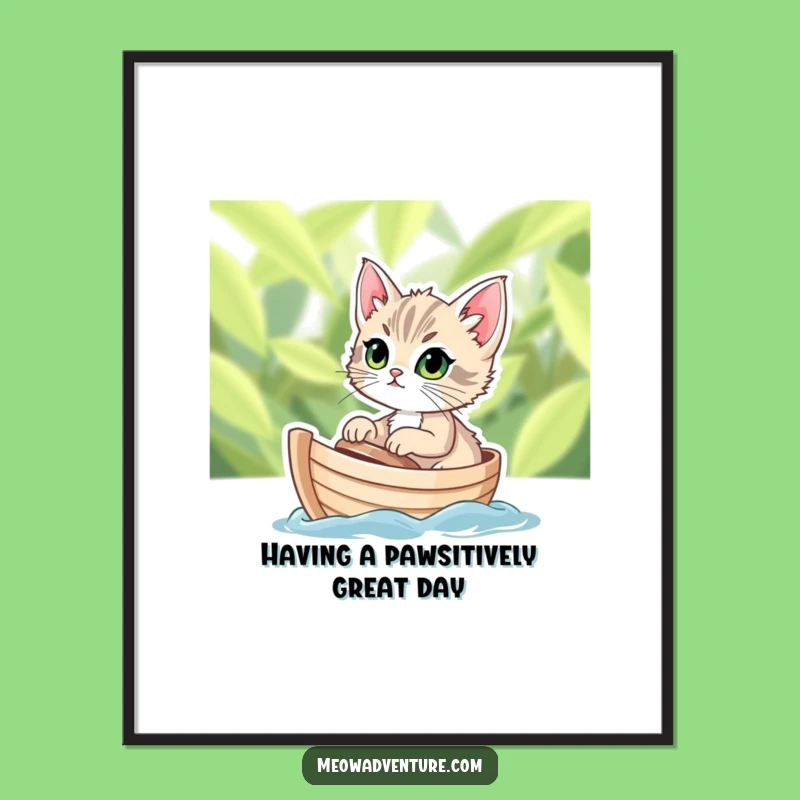 Free Printable Wall Art: Kitten Leaf Boat Adventure - Funny Animal Downloadable Decor
