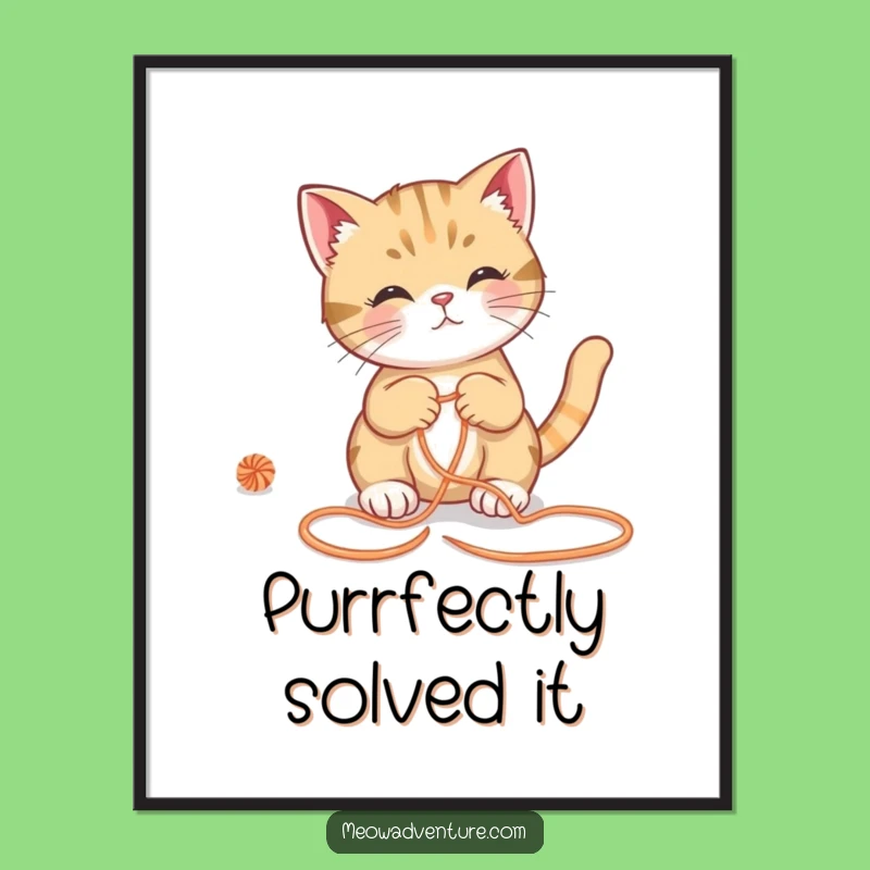 Funny Free Printable Wall Art: Clever Cat Yarn Maze Downloadable Decor