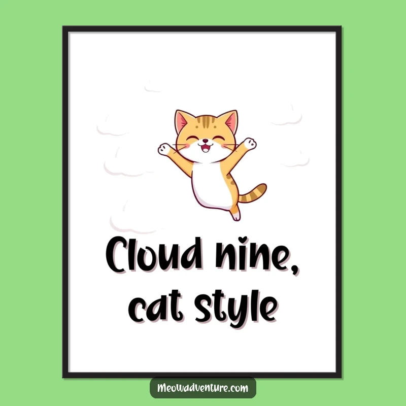 Funny Free Printable Wall Art: Cloud Cat Leap, Hilarious Downloadable Decor for Dreamy Spaces
