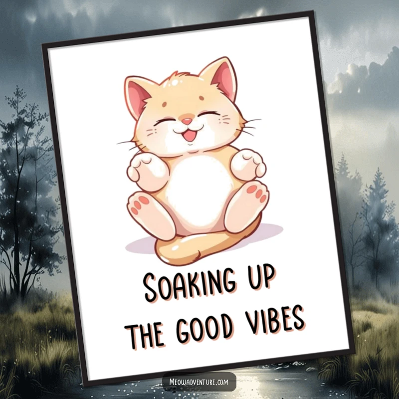 Funny Free Printable Wall Art: A small kitten rolling happily in a patch of warm, inviting sunlight.