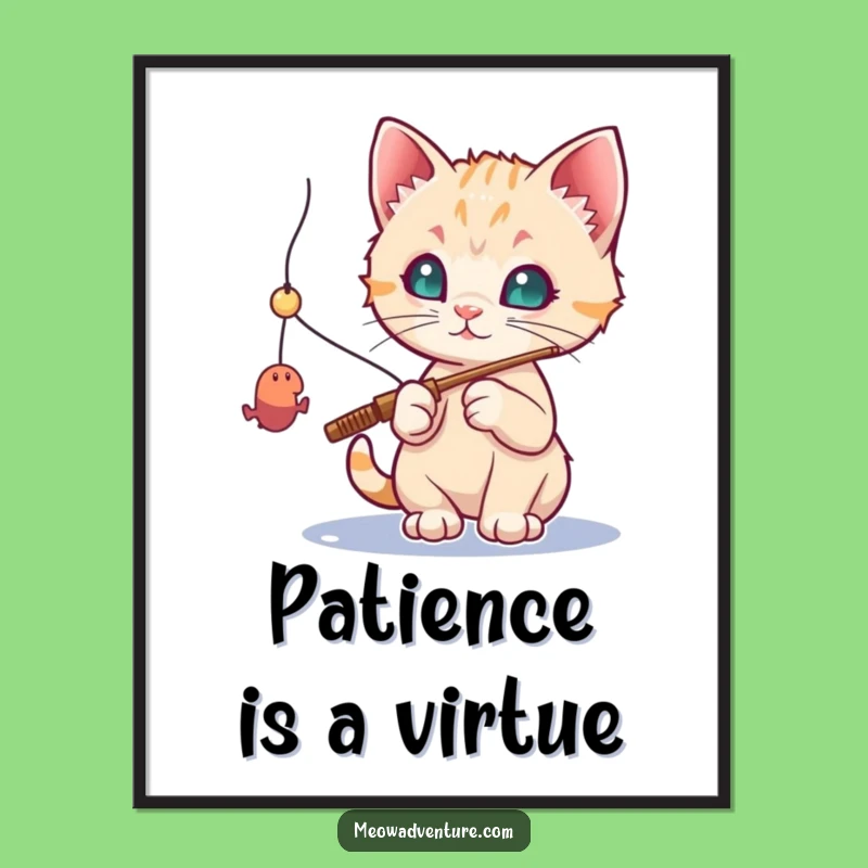 Funny Free Printable Wall Art: Kitten Fishing for Fun Downloadable Art