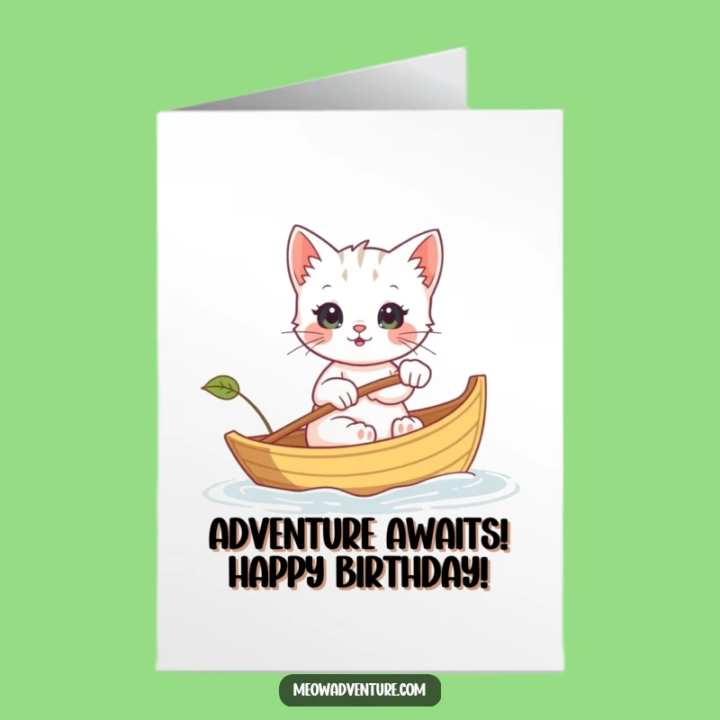 Free Printable Birthday Card: Kitten Rowing Adventure, Funny Nautical Theme Downloadable Gift