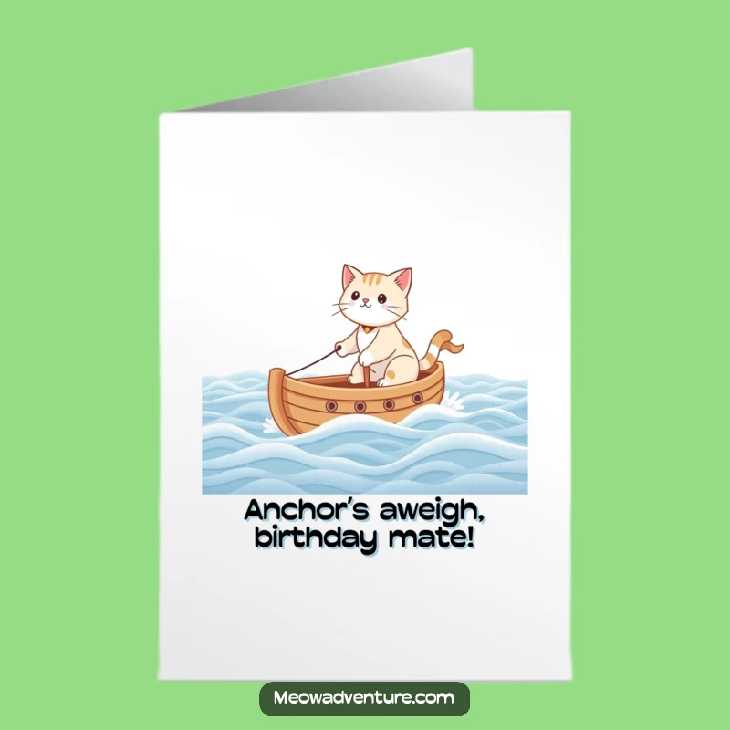 Free Printable Funny Cat Birthday Card: Brave Sailor Cat Sailing Toy Boat - Downloadable Gift!