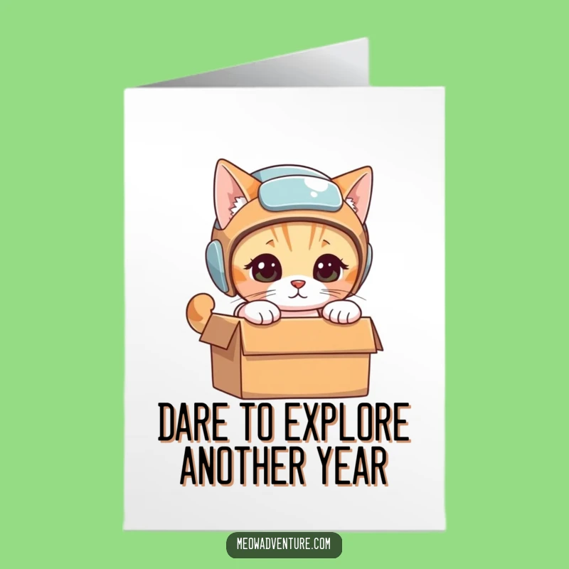 Free Printable Birthday Card: Adventurous Cat Helmet Funny Downloadable Gift