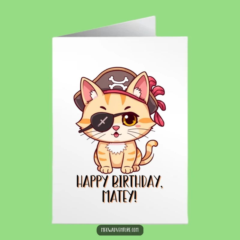 Free Printable Birthday Card: Adventurous Cat Pirate Funny Gift