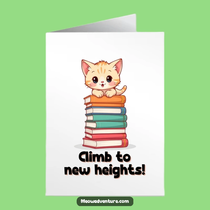 Free Printable Birthday Card: Book Climbing Kitten - Funny Read-y Gift!