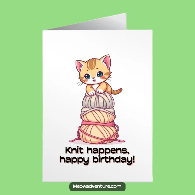 Free Printable Birthday Card: Determined Kitten Yarn Funny Downloadable Greeting